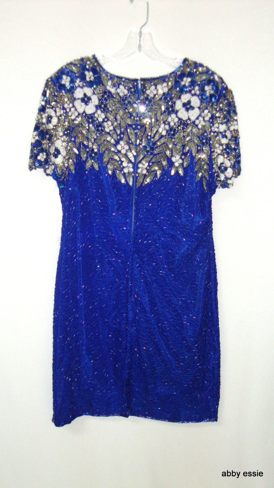 Vintage Royal Blue Silk Sequin Beaded Cocktail Dress