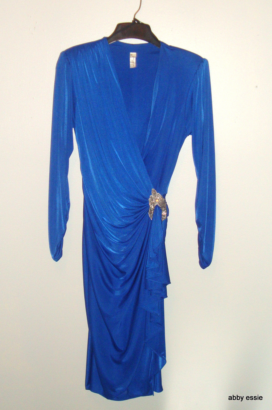 Vintage Beaded Royal Blue Silky Glam Drape Ruche Dress Abby Essie