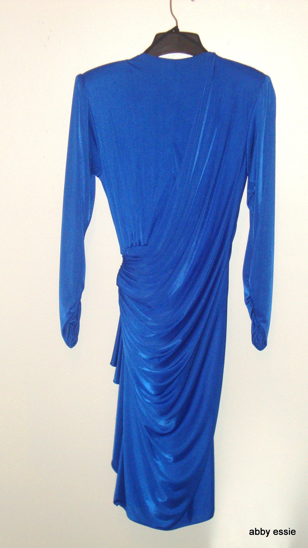 Vintage Beaded Royal Blue Silky Glam Drape Ruche Dress Abby Essie