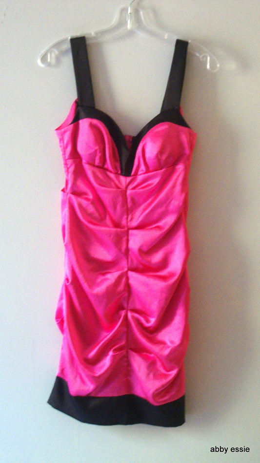 Speechless Hot Pink Satin Stretch Ruche Dress Abby Essie