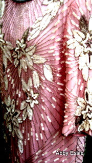 Rare Vintage Nina Couture Light Pink Sequined & Beaded Silk Deco Great Gatsby Flapper Gown Sz Medium