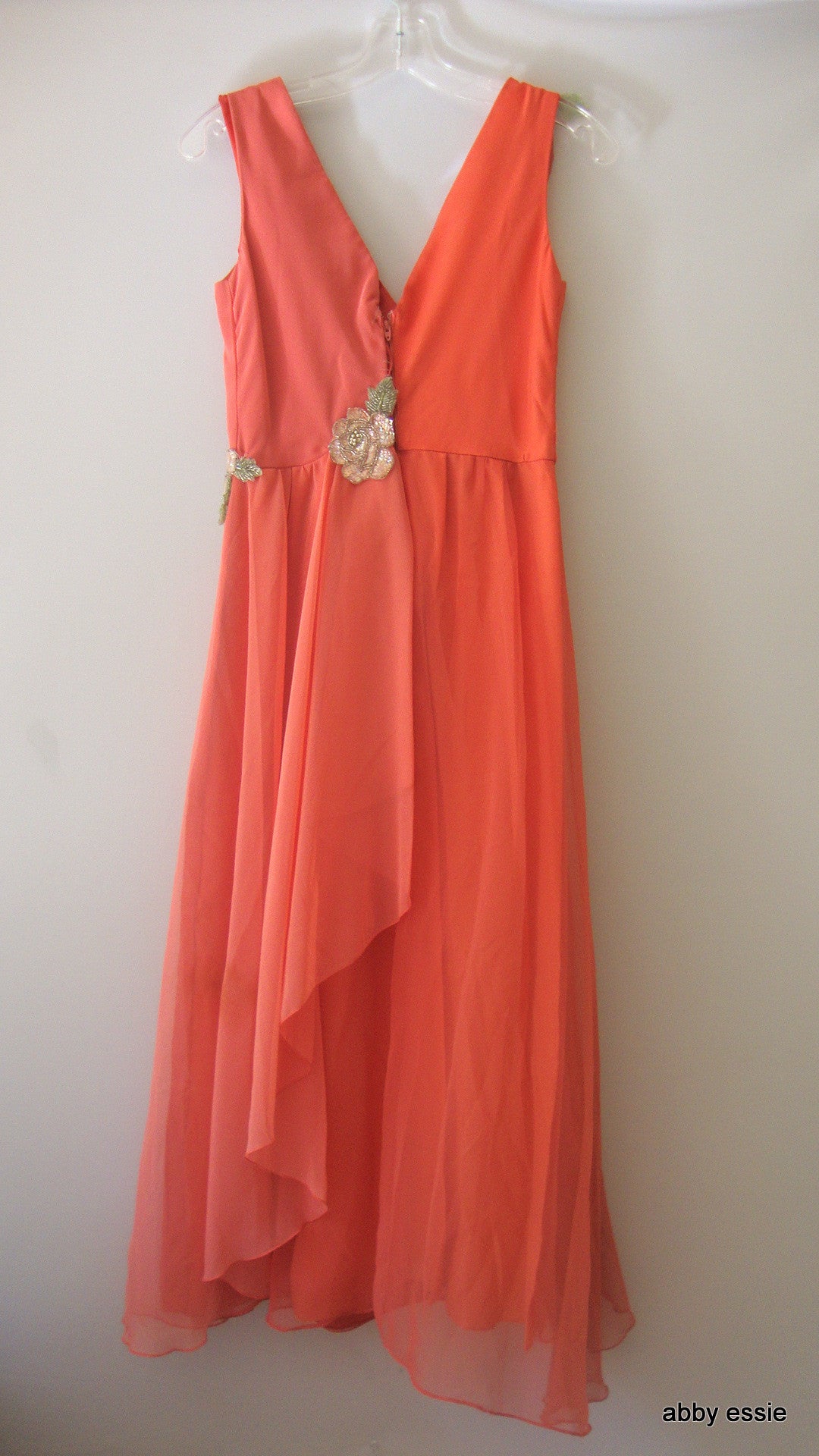 Vintage Bianchi Pink Peach Silver Sequin Grecian Layered Silky Dress Small 2 4 Ld-2708 Abby Essie