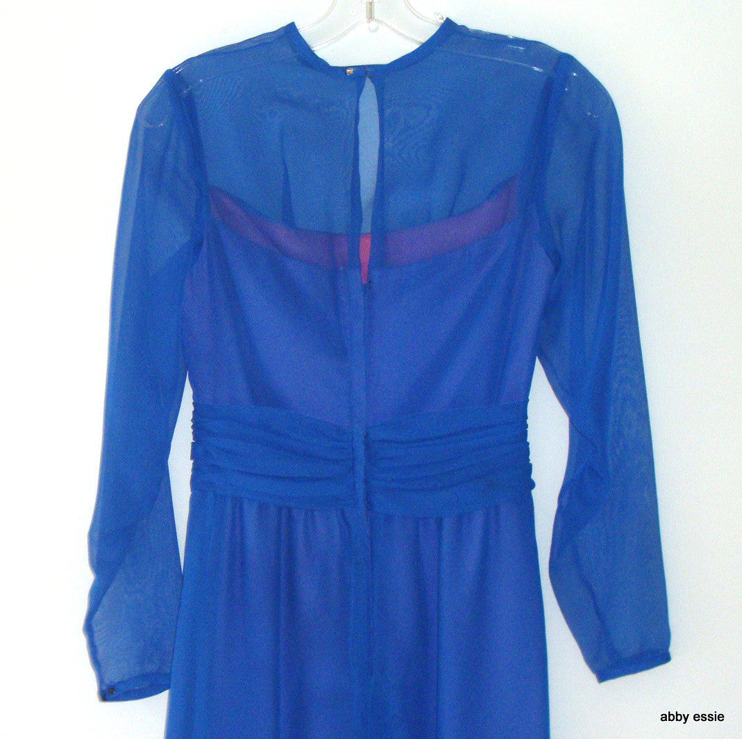 Vintage Alyce Designs Blue 50s 60s 70s Style Sheer Dress Sz 8 Ld-2722