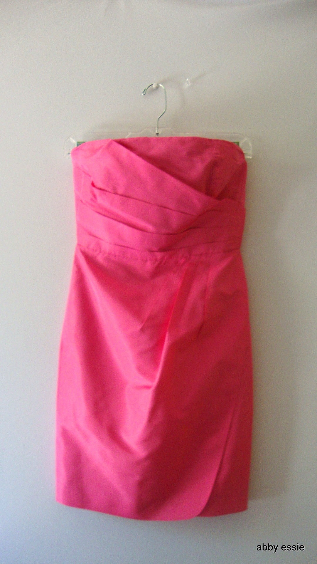 J Crew Hot Pink 100% Silk Pleated Bustier Formal Prom Cocktail Mini Dress 4 Abby Essie
