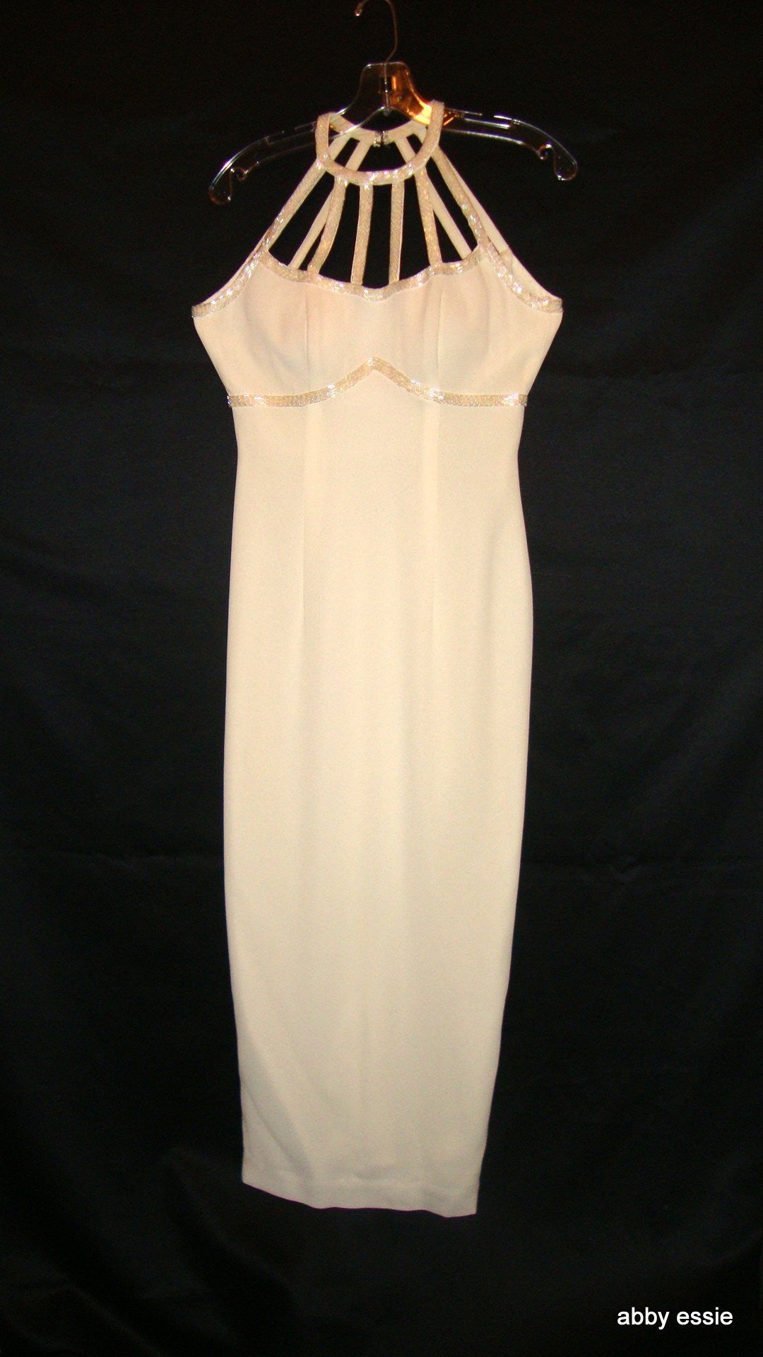 Vintage Cream White Beaded Silk Cage Formal Prom Gown Abby Essie