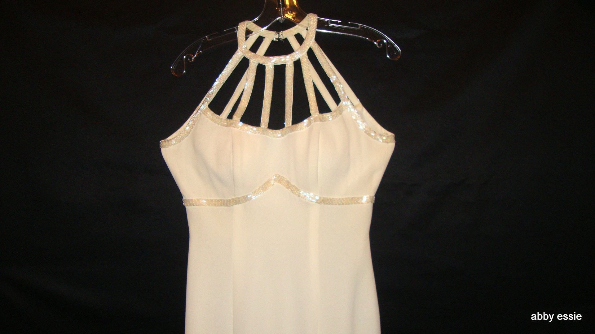 Vintage Cream White Beaded Silk Cage Formal Prom Gown Abby Essie