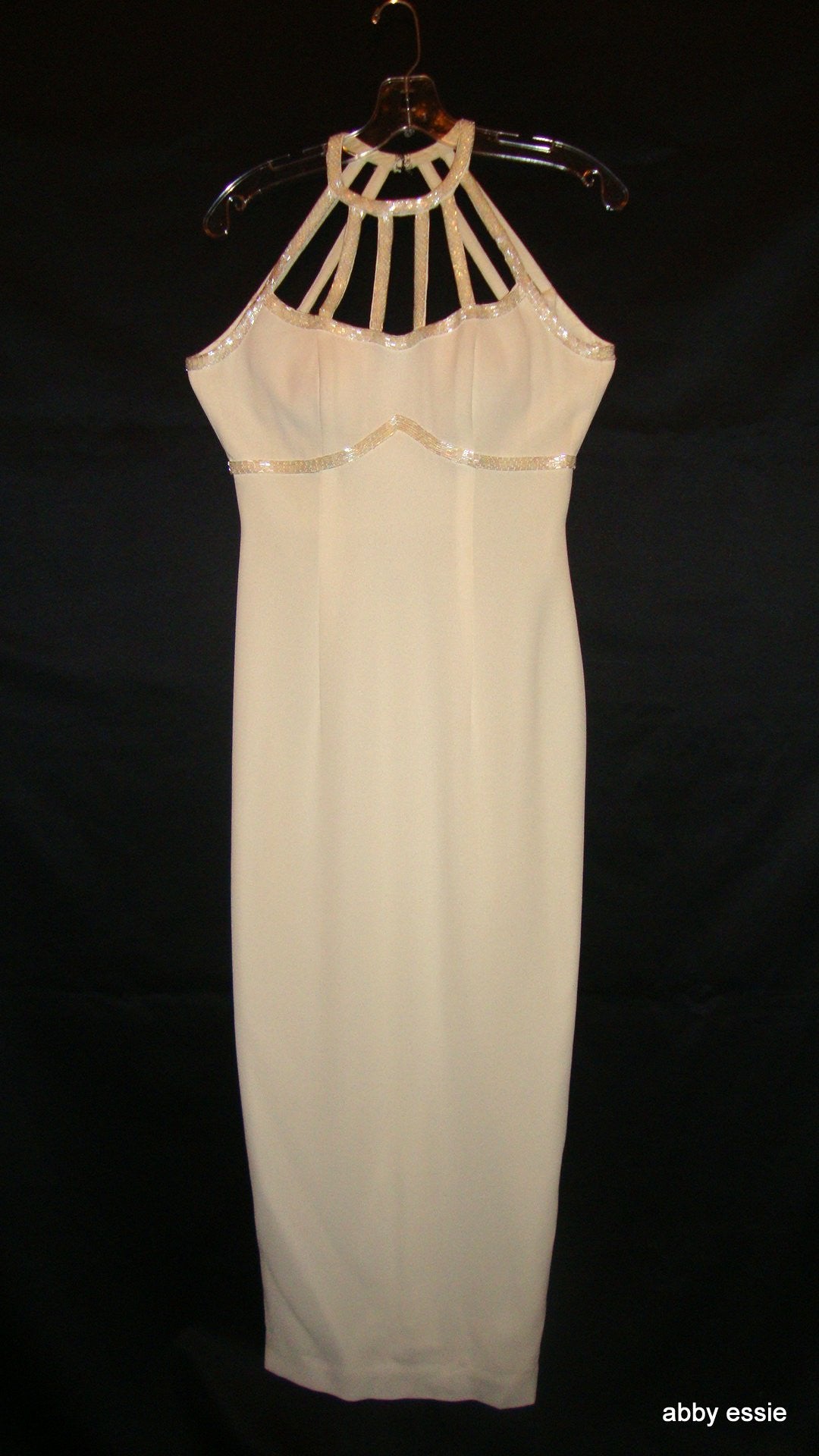 Vintage Cream White Beaded Silk Cage Formal Prom Gown Abby Essie