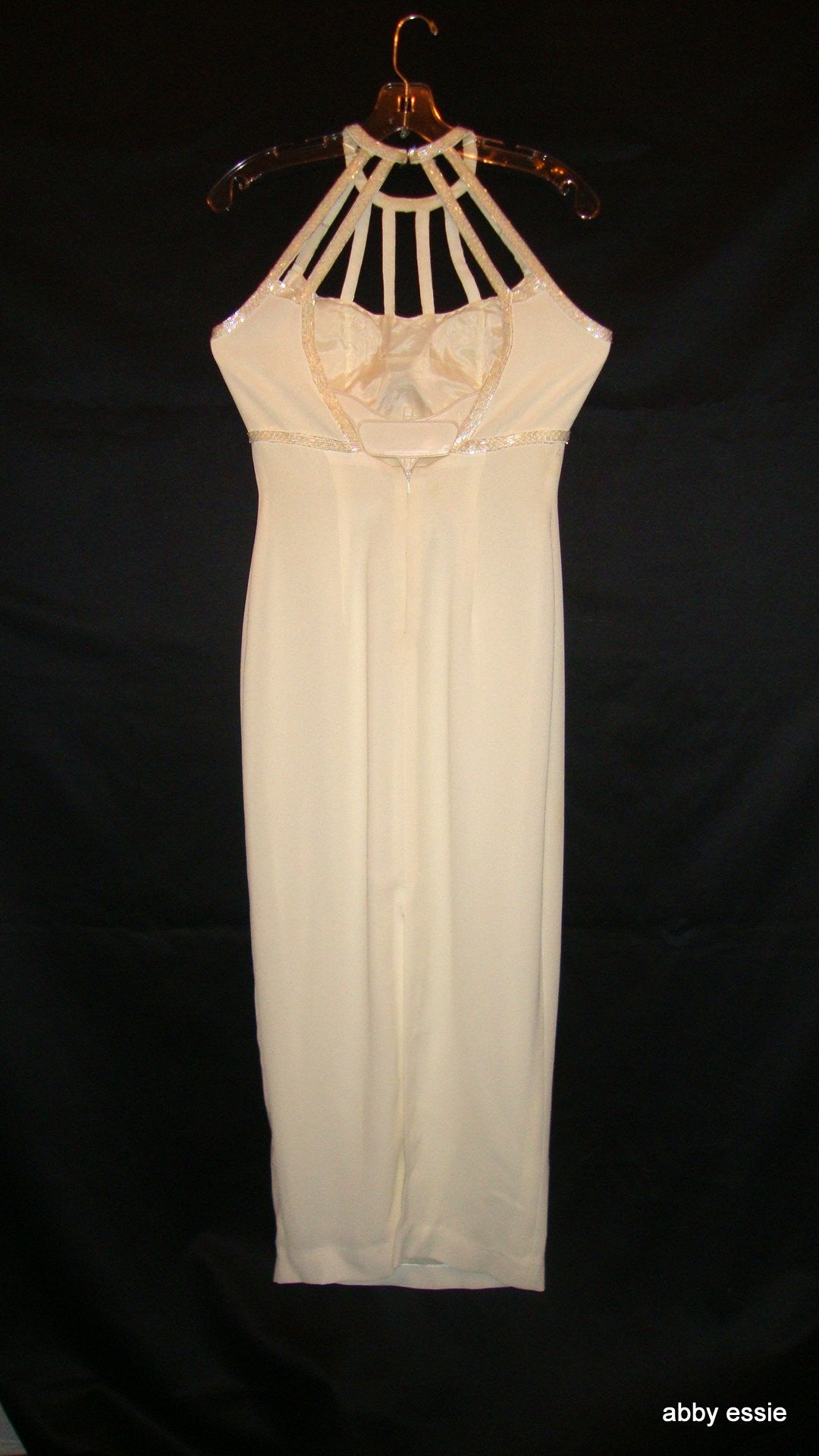 Vintage Cream White Beaded Silk Cage Formal Prom Gown Abby Essie