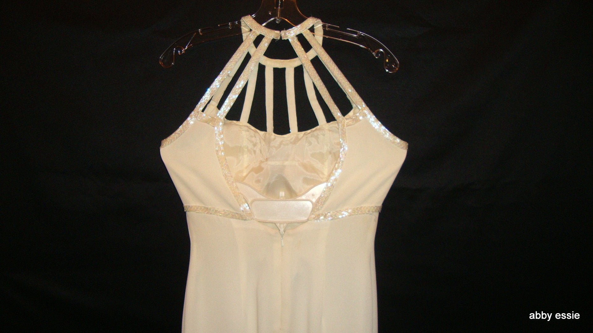 Vintage Cream White Beaded Silk Cage Formal Prom Gown Abby Essie