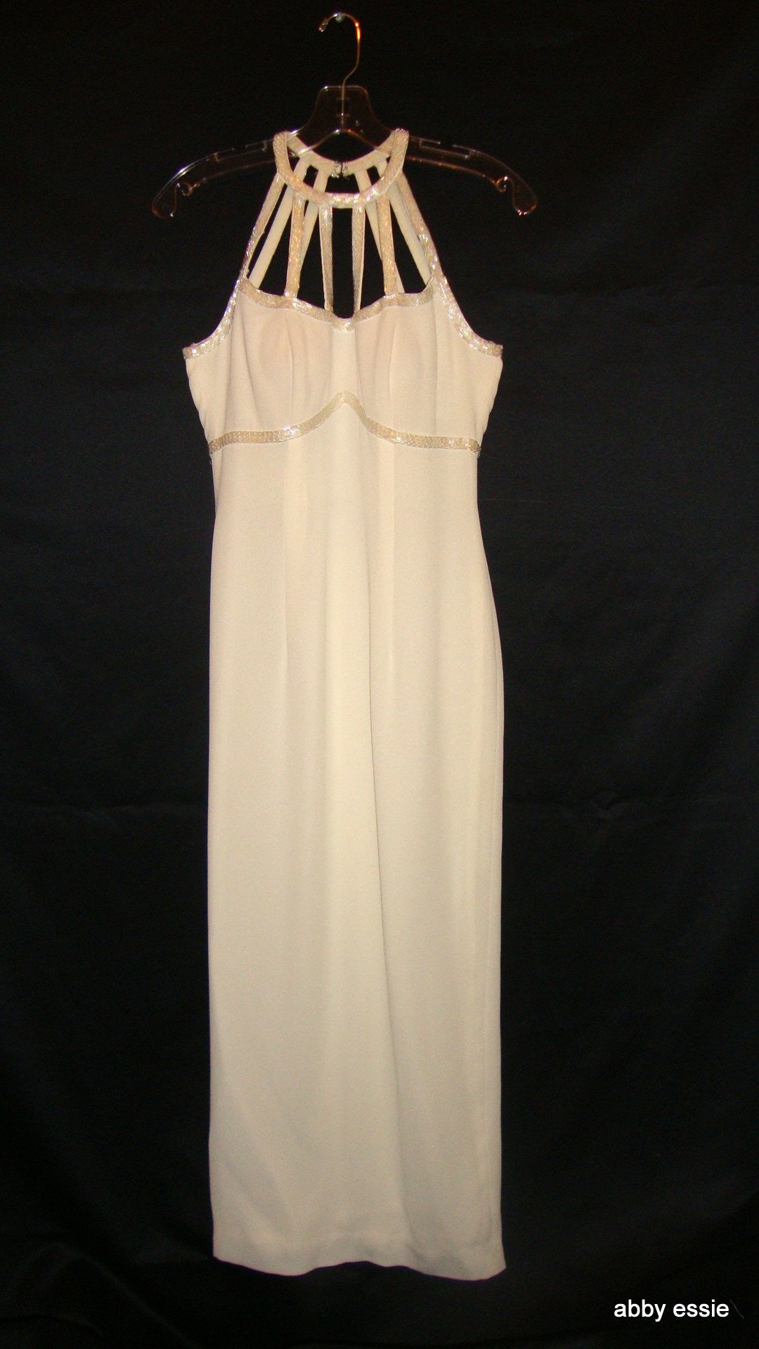 Vintage Cream White Beaded Silk Cage Formal Prom Gown Abby Essie