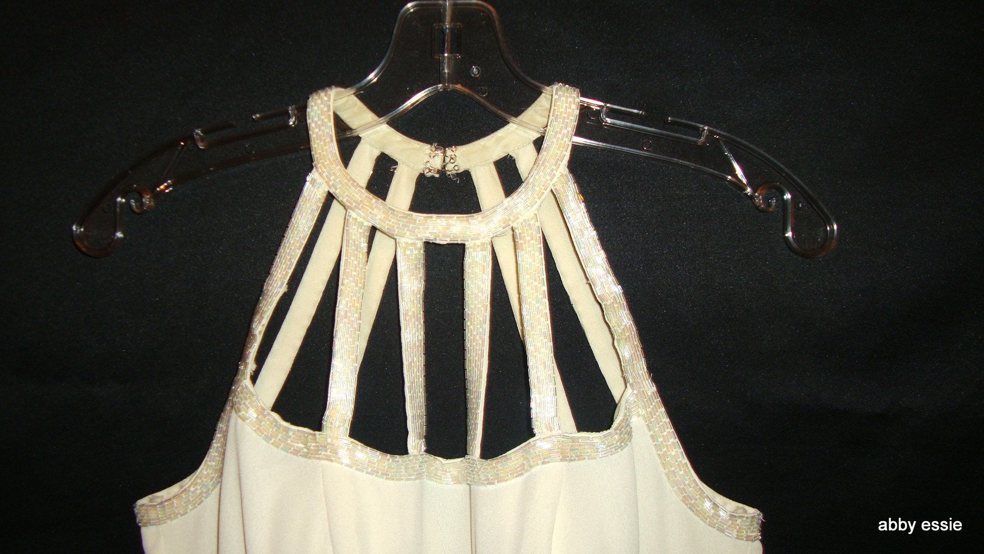 Vintage Cream White Beaded Silk Cage Formal Prom Gown Abby Essie