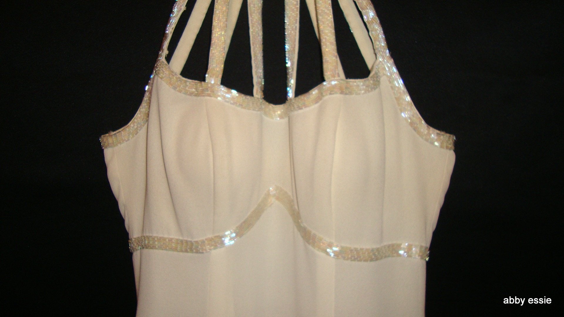 Vintage Cream White Beaded Silk Cage Formal Prom Gown Abby Essie
