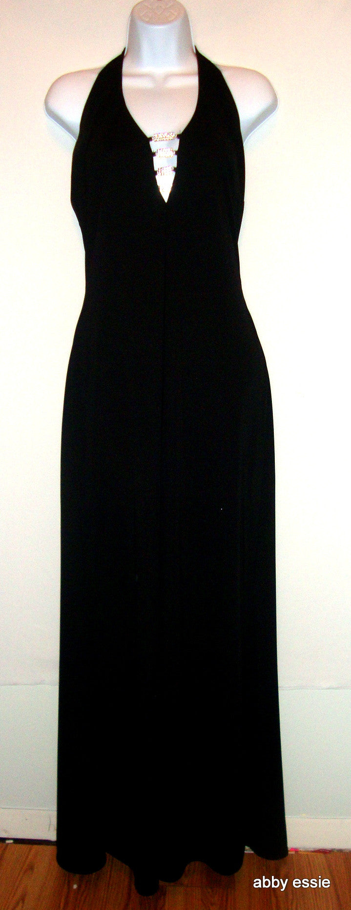 Black Rhinestone Bling Long Formal Stretch Prom Gown Abby Essie