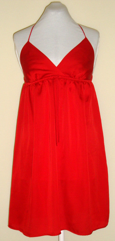 Red Silky Halter Empire Cocktail Dress