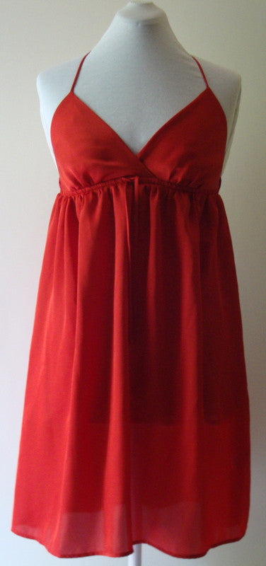 Red Silky Halter Empire Cocktail Dress