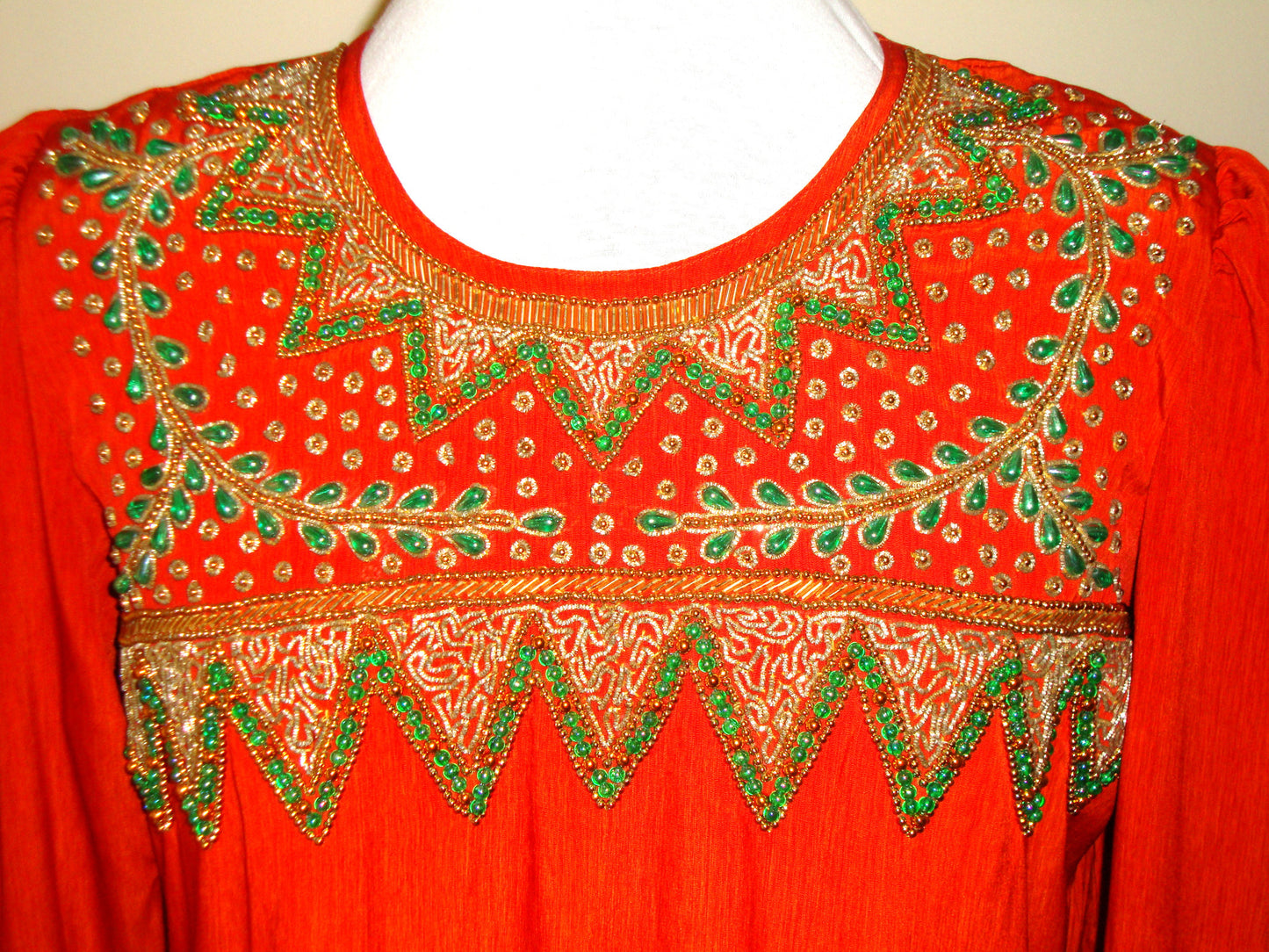 Vintage Bejeweled Royal Boutique Copper Emerald Gemstone Sequin Exotic Indian Medium Abby Essie
