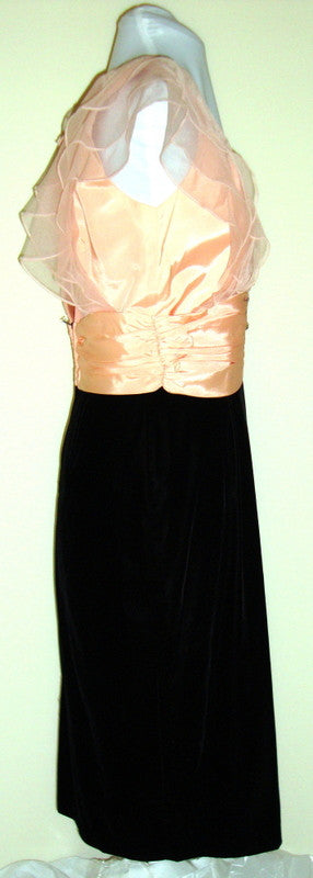 Vintage Peach Chiffon And Velvet Dress Rhinestone Abby Essie