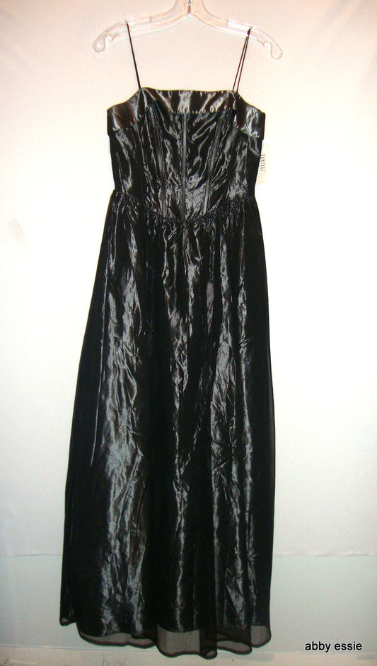 NWT Gunmetal Black & Sheer Bustier Victorian Goth Gown Abby Essie