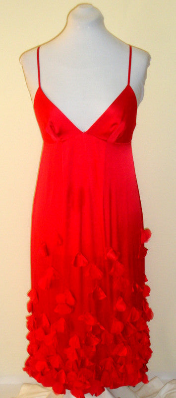 REBECCA TAYLOR Red Silk Dress W/  Flower Petals