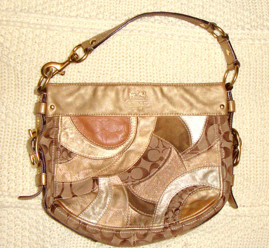 COACH GOLD LEATHER SUEDE PATCHWORK BAG PURSE