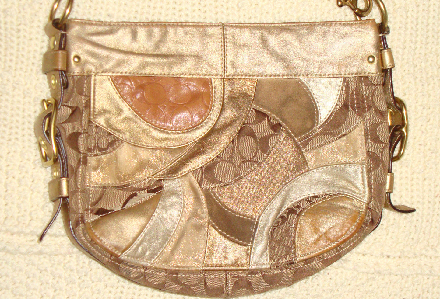 COACH GOLD LEATHER SUEDE PATCHWORK BAG PURSE