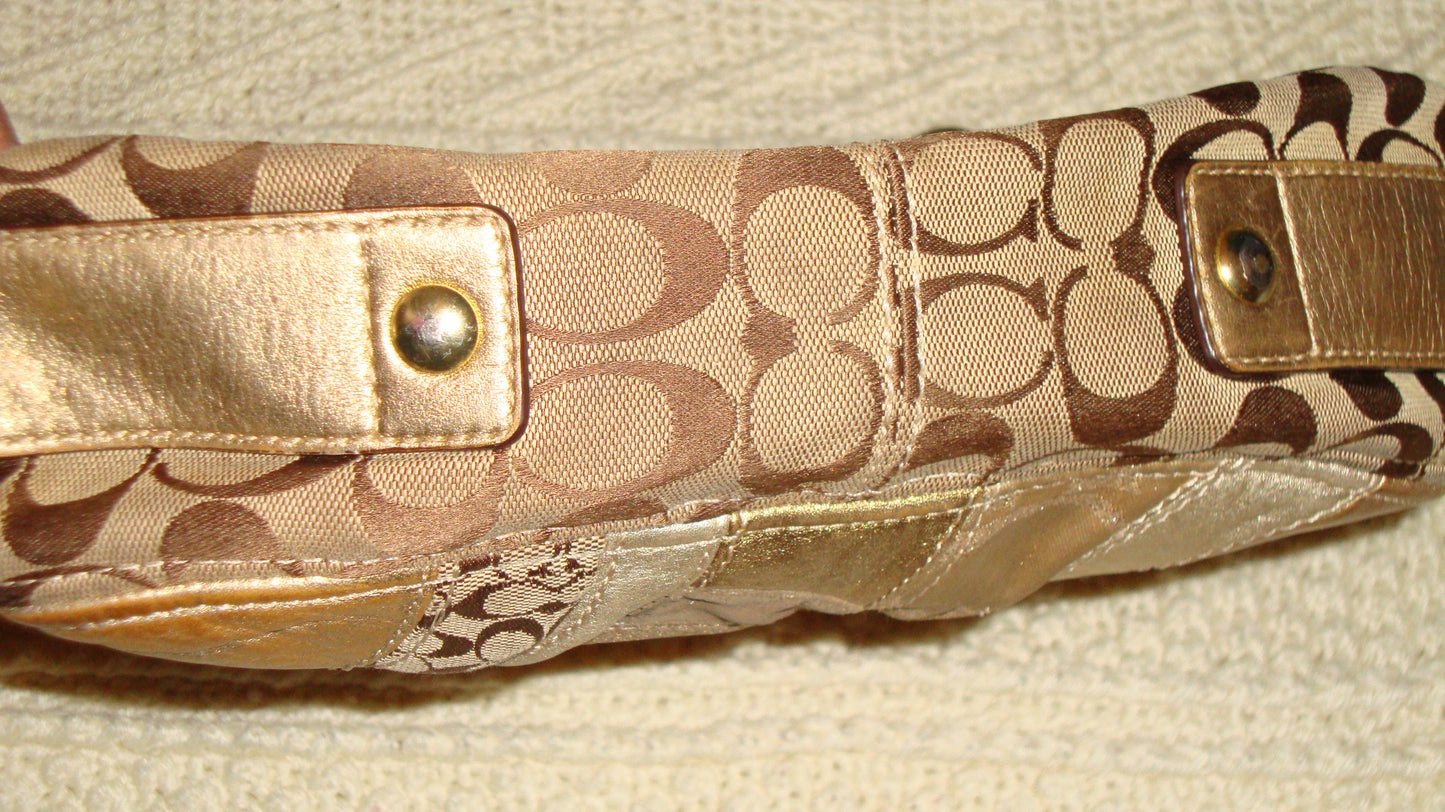 COACH GOLD LEATHER SUEDE PATCHWORK BAG PURSE Abby Essie