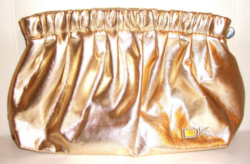 DONNA KARAN DK  – GOLD GATHERED COSMETIC / EVENING BAG CLUTCH