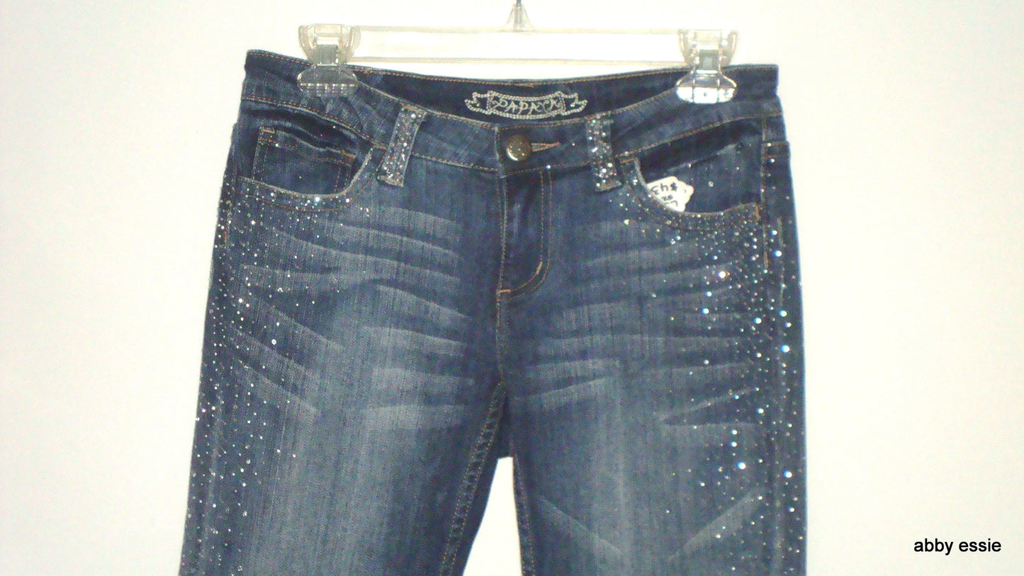 Papaya Rhinestone Blinged Out Rock Star Stretch Jeans Sz 5 Lj-129
