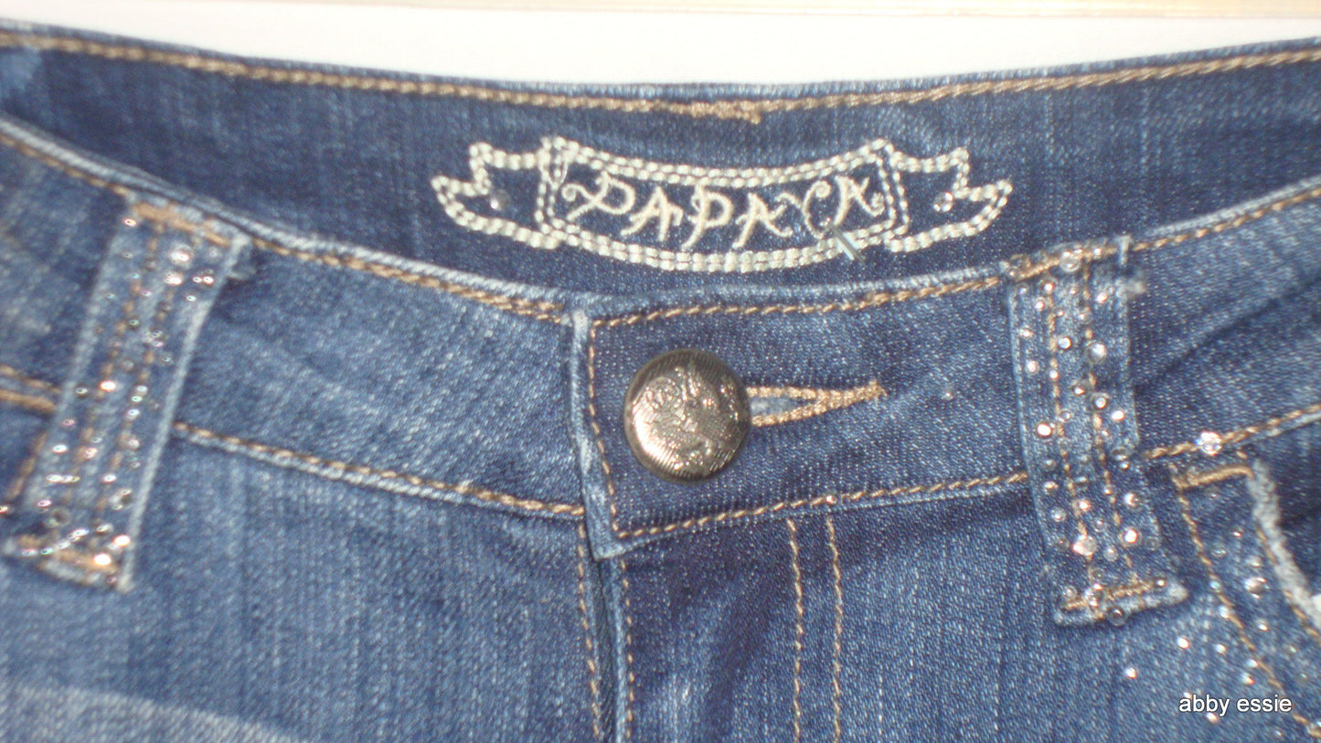 Papaya Rhinestone Blinged Out Rock Star Stretch Jeans Sz 5 Lj-129