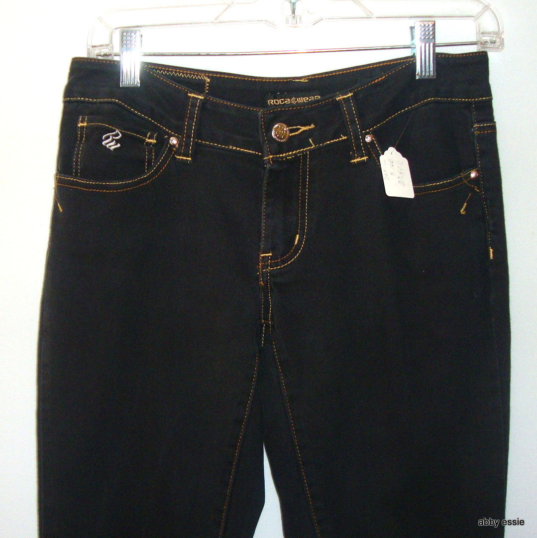 Dark Denim Jeans W/ Sequined Back Pockets