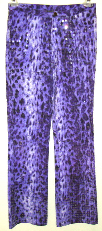 Vintage BILL BLASS Disco Rock Star Purple Sequin Animal Print Stretch Pants