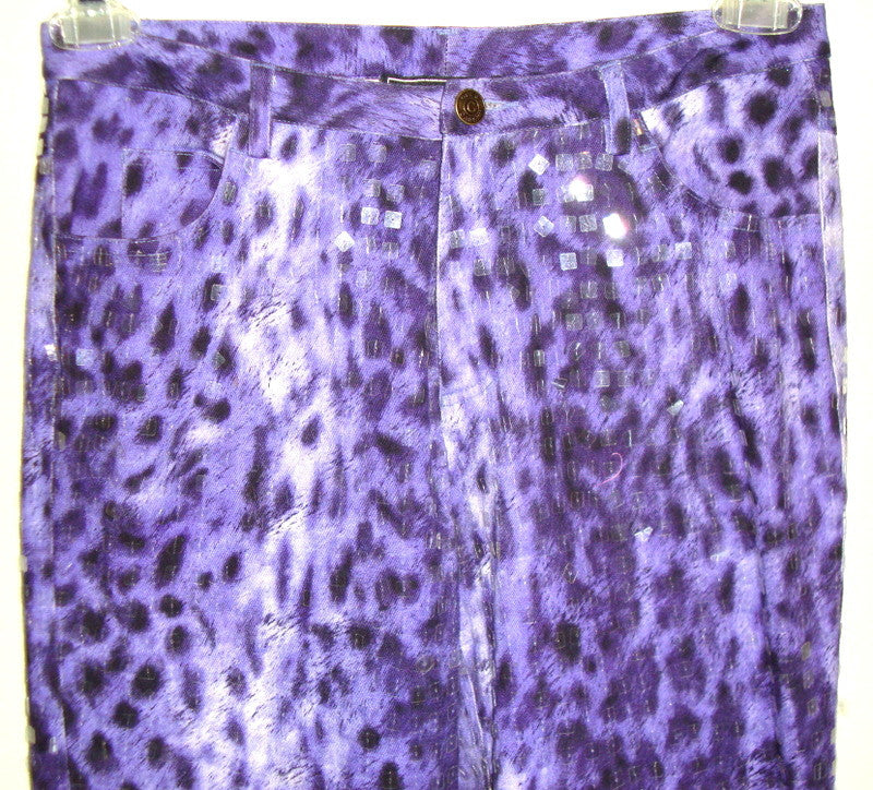 Vintage BILL BLASS Disco Rock Star Purple Sequin Animal Print Stretch Pants