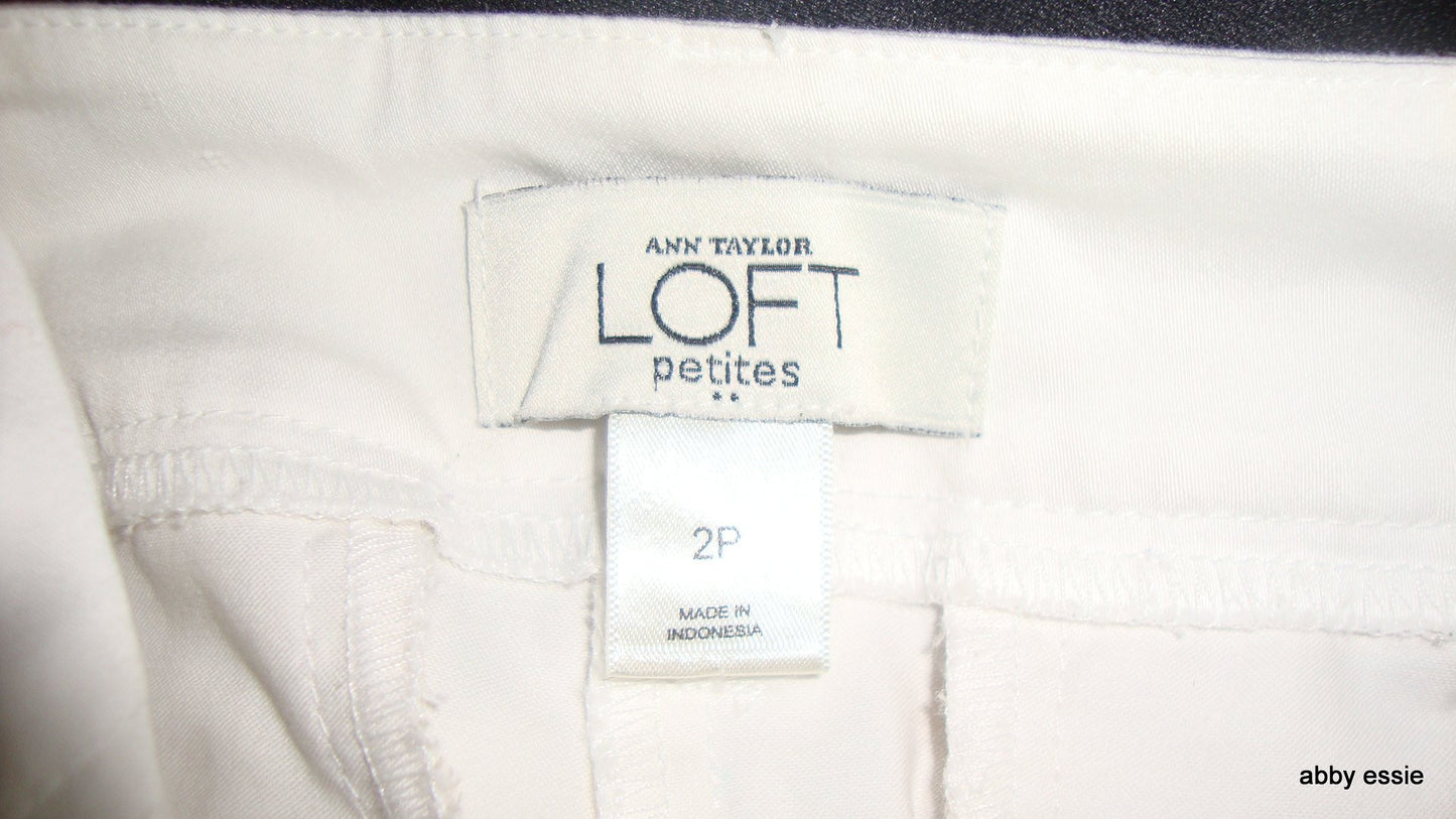 Ann Taylor Loft Petites White Flat Front Stretch Career Cocktail Casual Pants 2p