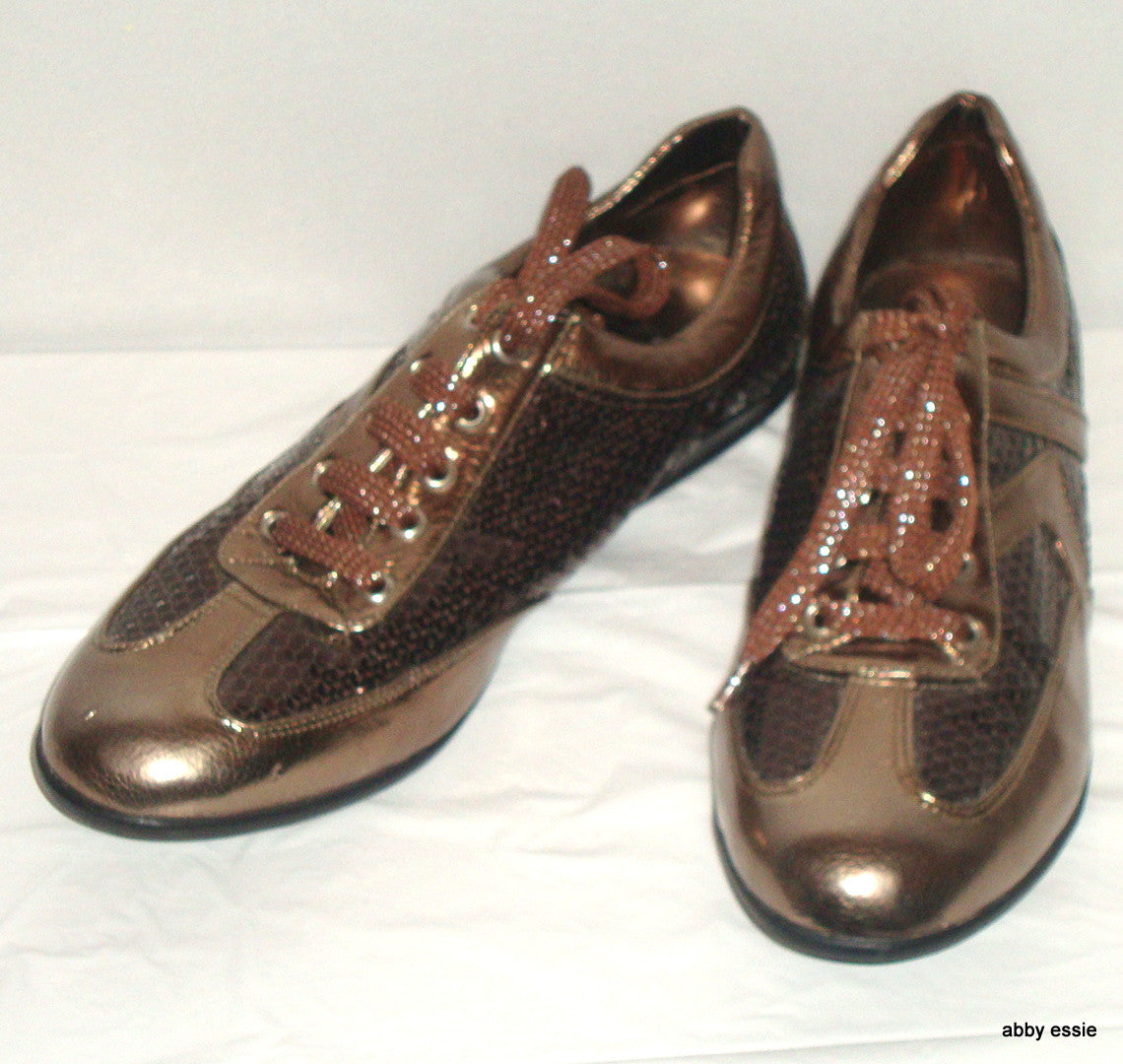 Simonelli Brown Bronze Sequin & Metallic Sneakers Sz 9 - 9.5 – Shoes