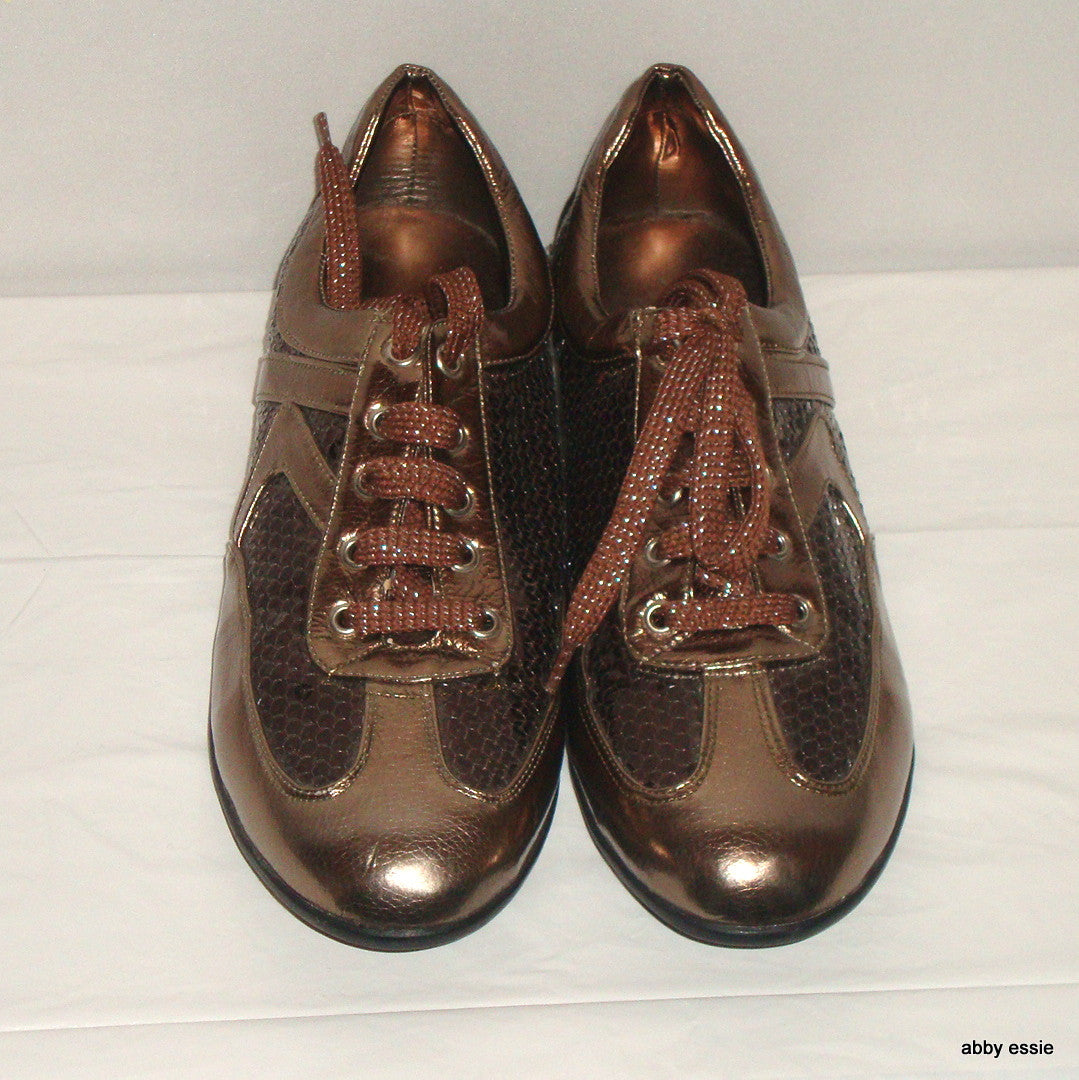 Simonelli Brown Bronze Sequin & Metallic Sneakers Sz 9 - 9.5 – Shoes