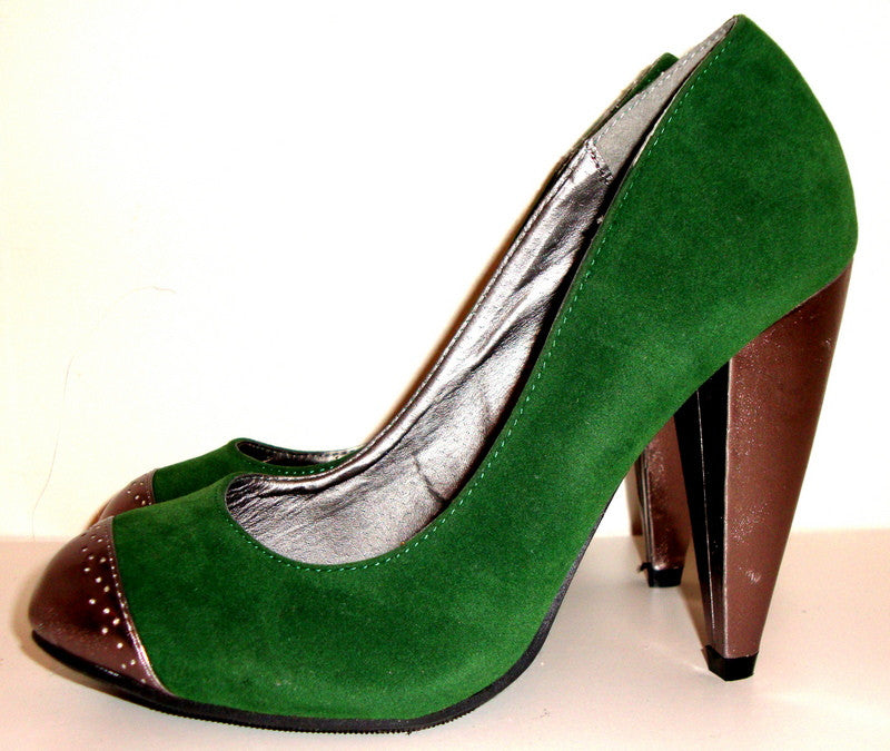 Green Velvet / Suede High Heel Pumps W/ Pewter Tip & Heel Sz 7 – Shoes Pumps Abby Essie