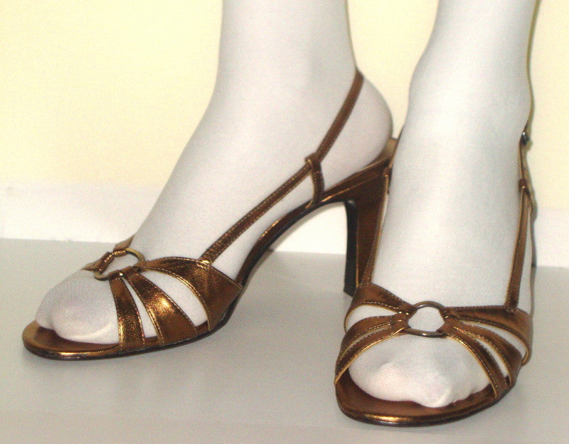 BANDOLINO – BRONZE HIGH HEEL SANDALS [LEATHER UPPER] SZ 8.5M – SHOES Abby Essie