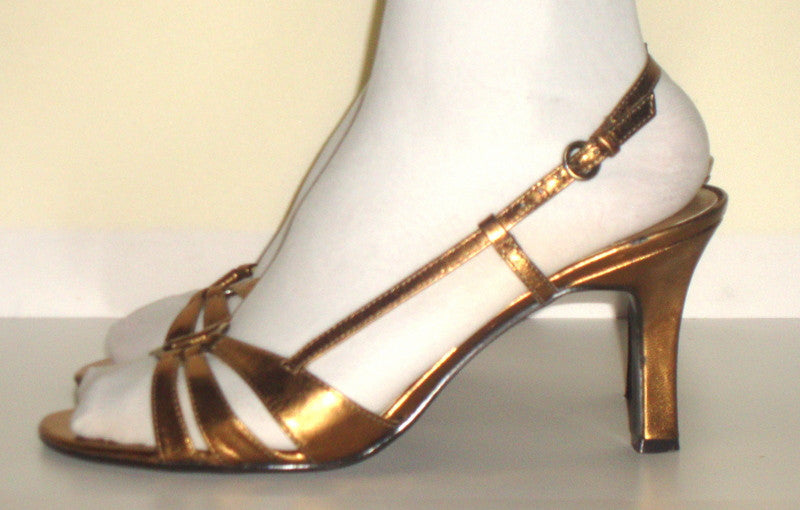 BANDOLINO – BRONZE HIGH HEEL SANDALS [LEATHER UPPER] SZ 8.5M – SHOES Abby Essie