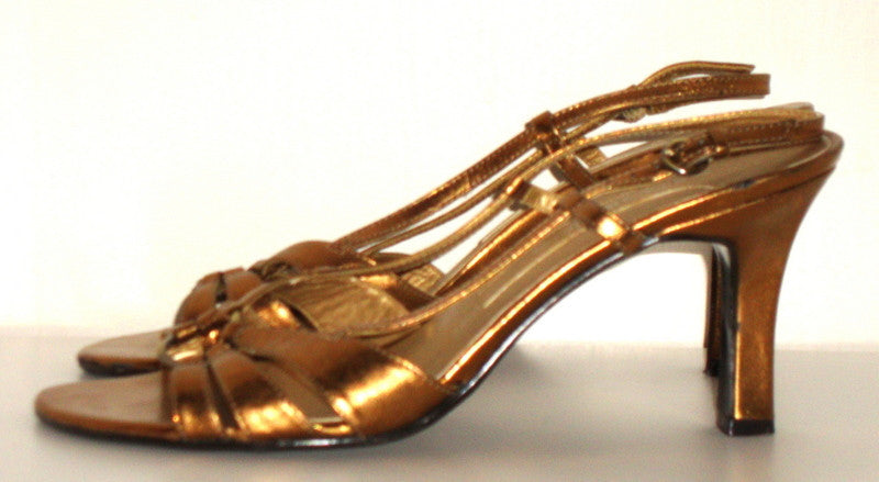 BANDOLINO – BRONZE HIGH HEEL SANDALS [LEATHER UPPER] SZ 8.5M – SHOES Abby Essie