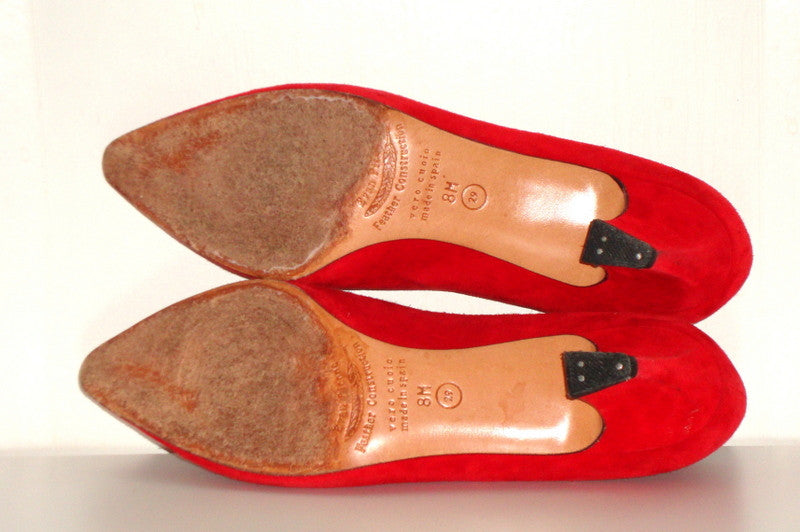 Vintage Red Suede Studded Kitten Heel 80s Pumps Abby Essie