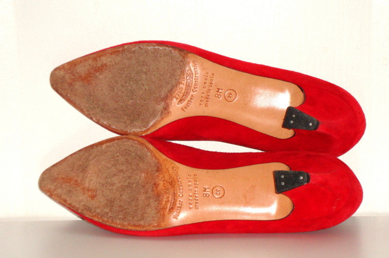 Vintage Red Suede Studded Kitten Heel 80s Pumps