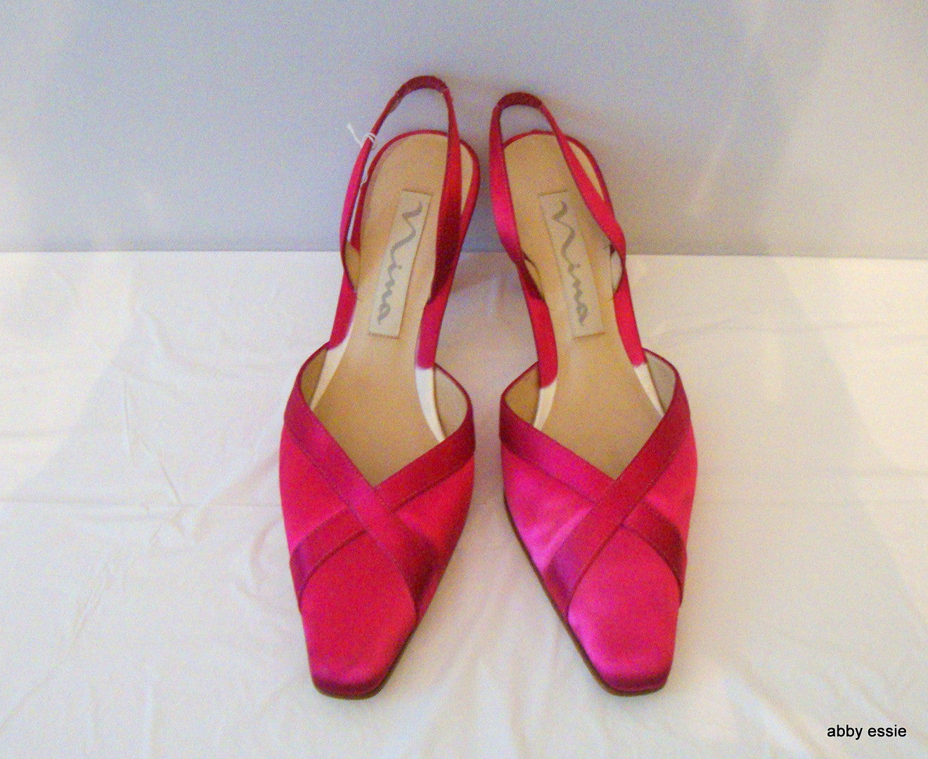 Hot Pink Satin Sling Back Mules 8.5M Abby Essie