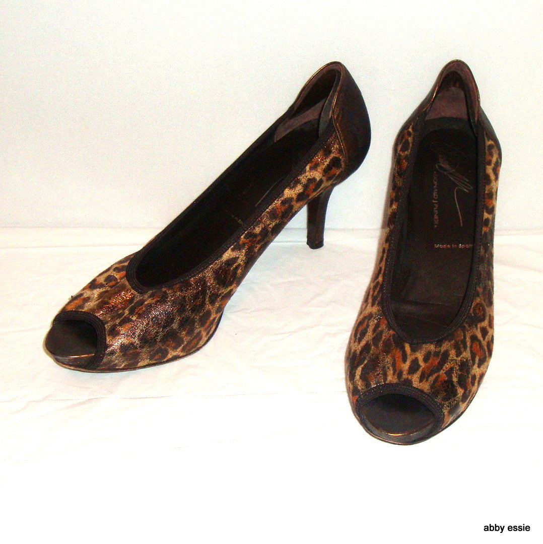 Donald J Pliner Animal Print Cheetah Shimmer Suede Leather Peep Toe 9m Leather S