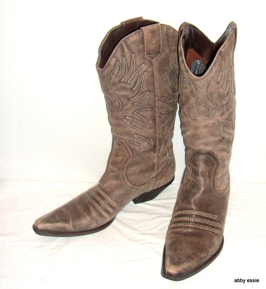 MADE IN BRAZIL BROWN TAUPE LEATHER COWBOY BOOTS DUMOND LADIES 8M