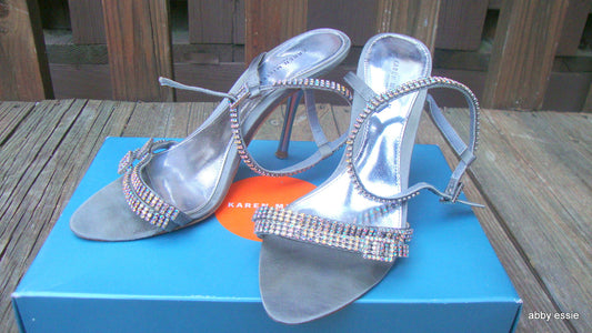 Karen Millen Silver Gray Pewter Rhinestone Cocktail Formal Stilettos 8 Abby Essie