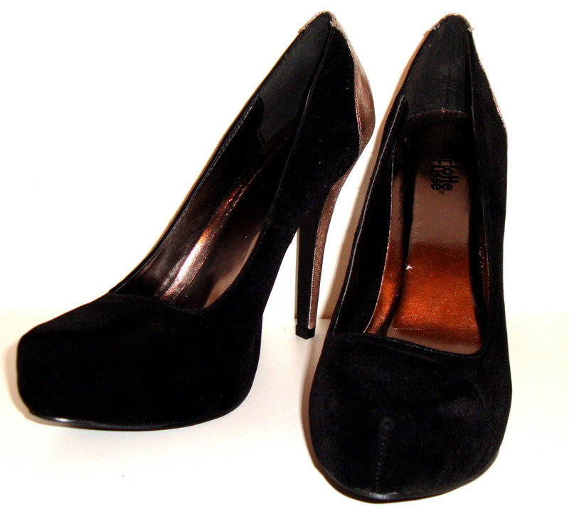 Nwob Charlotte Russe Black Velvet Platform Metallic Snakeskin Pumps 9