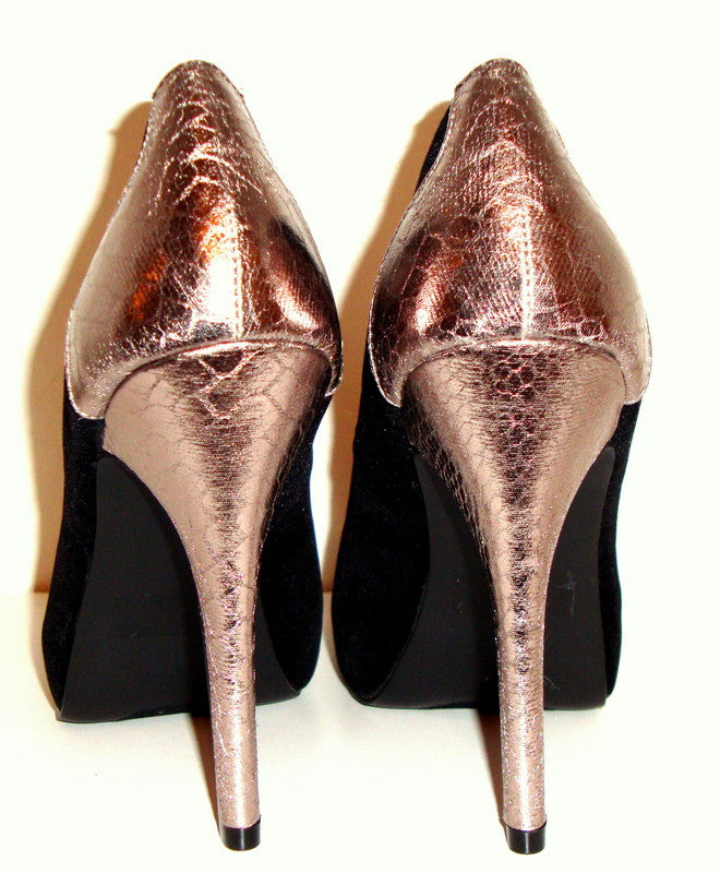 Nwob Charlotte Russe Black Velvet Platform Metallic Snakeskin Pumps 9