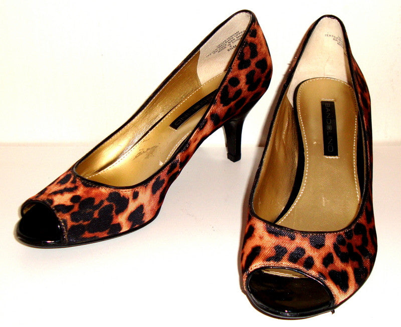 LEOPARD PRINT FABRIC PEEP TOE PUMPS SZ 6.5 M Abby Essie