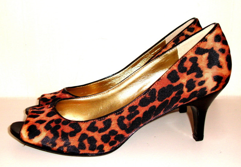LEOPARD PRINT FABRIC PEEP TOE PUMPS SZ 6.5 M Abby Essie