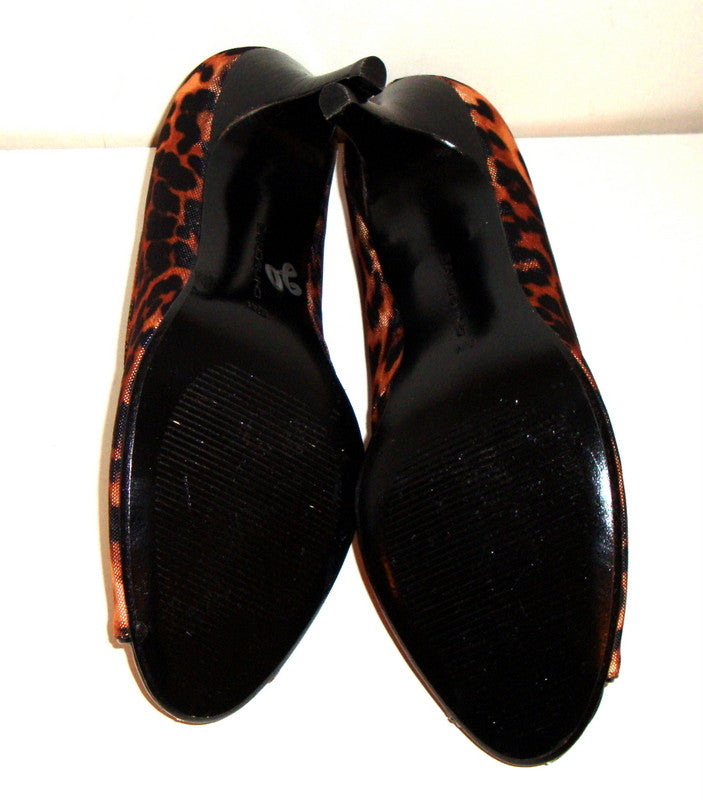 LEOPARD PRINT FABRIC PEEP TOE PUMPS SZ 6.5 M Abby Essie